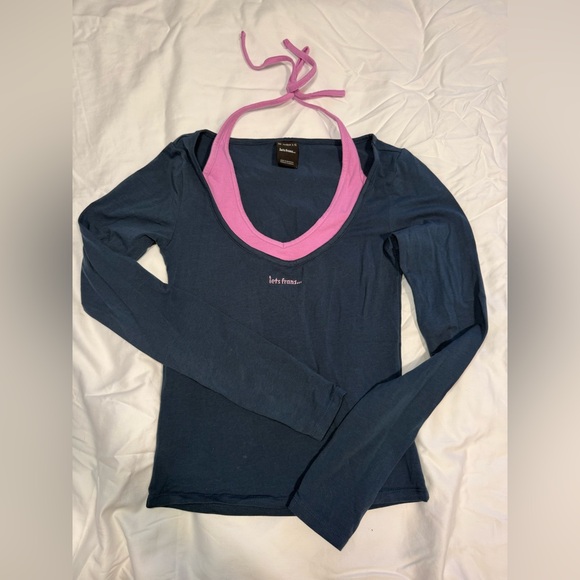 Navy Long Sleeve Top with Pink Halter Detail - Picture 2 of 2